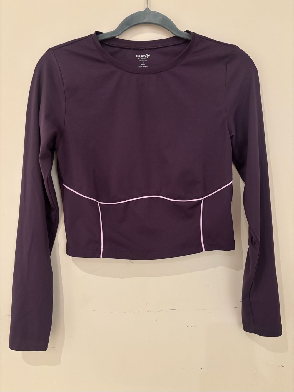 Old Navy Plum Long Sleeve Cropped Active Top with Pink Trim